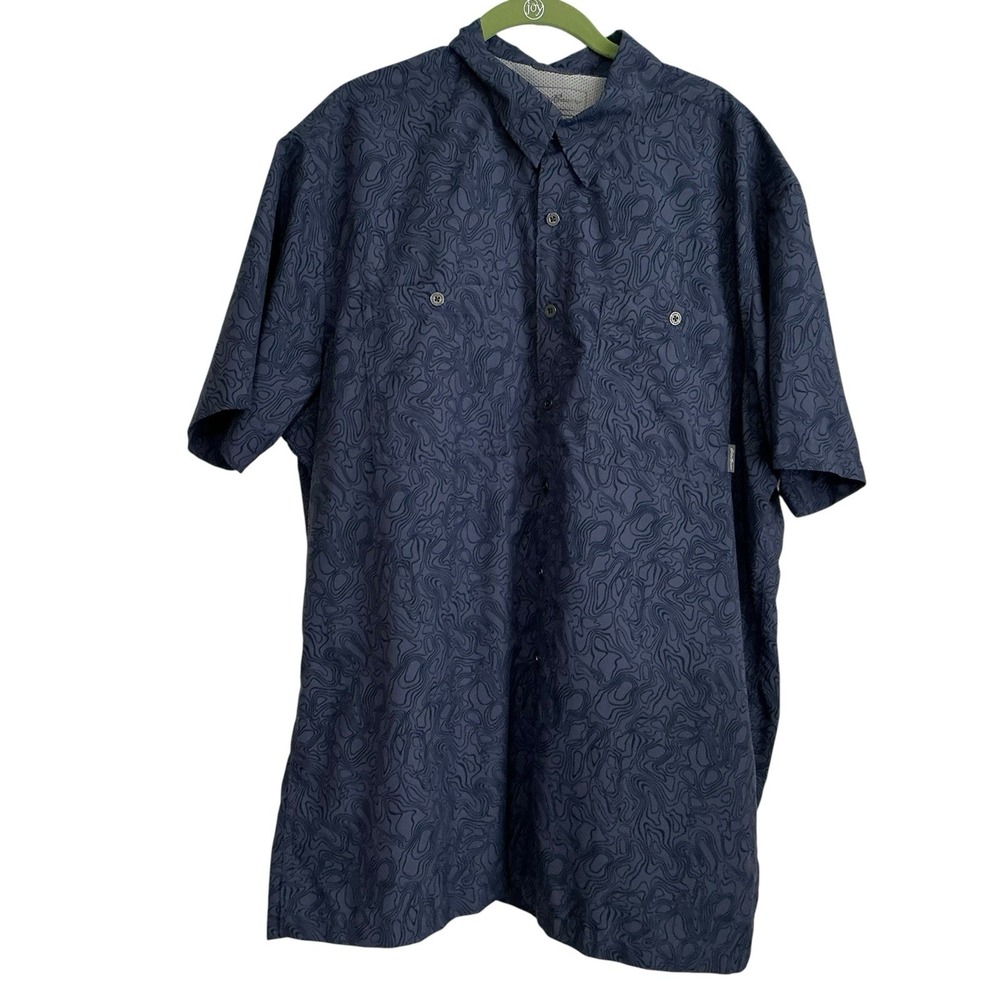 Eddie Bauer Mens Blue Geometric Print Shirt Button Down Size TXL Nylon Polyester